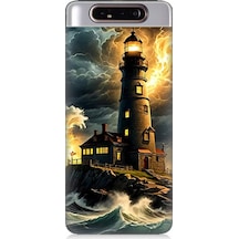 Samsung Galaxy A80 Uyumlu Fırtınada Işık Kulesi Desenli Silikon Kılıf Çok Renkli
