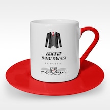 Kişiye Özel Damat Kahvesi Tasarımlı Kırmızı Türk Kahvesi Fincanı
