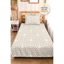 Bej Geometrik Genç Odası Tek Kişilik Pike Takımı - Ekru İskandinav 160x220 Cm Kapitone Yatak Örtüsü Mat Kahve İzi
