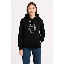 Nihilist Penguen Özel Tasarım Oversize Kapüşonlu Sweatshirt - Siyah