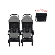 Bumprider Connect³ İkiz Bebek Arabası Black - Grey Melange & Yan Bakım Çantası Hediyeli