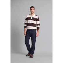 Defacto Relaxed Fit Çizgili Polo Yaka Triko Kazak H7670ax26aubn337 Kahve-bn337