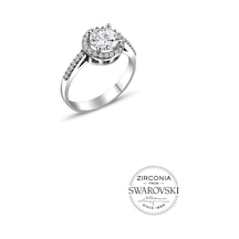 Gümüş Swarovski Taşlı Pırlanta Modeli Yuvarlak Yüzük