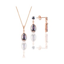 Gümüş Rose Mistik Taşlı Damla Modeli Kolye Ve Küpe İkili Set