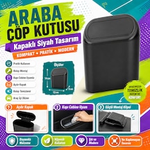 Araba Çöp Kutusu Kapaklı Siyah Araç İçi Pratik Ve Kompakt Çöp Kovası 1