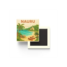 Nauru - Nauru - Paper Cut Art - Baskılı Buzdolap Magneti Kare - 9x9 Cm