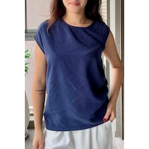 Bb Butik Basic Tasarım Dokuma Modal Kumaş Kolsuz Bluz Rahat Kalıp Modern Kadın Bluz My3535 Lacivert
