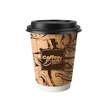 14 Oz 15adet Kraft Karton Kapaklı Leke Desen Sıcak İçecek Bardağı