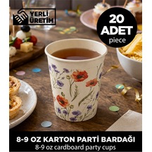Gelincik Ve Kır Çiçeği Desenli 8-9 Oz Şık Davet Ve Organizasyon Karton Parti Bardağı 20 Adet Diğer