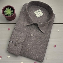 Bej Klasik %100 Cotton Uzun Kollu Terletmeyen Kışlık Flanel Terletmeyen Gömlek Regular Kalıp Bej