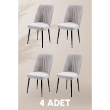 Vento Sandalye - Jerika Krem - Metal Siyah Ayak 4 Adet - Salon Sandalyesi / Mutfak Sandalyesi Krem