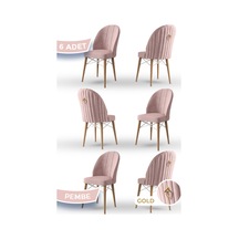 Canisa Ritim Serisi, 1.sınıf Babyface Kumaş, Doğal Ahşap Ayak, Beyaz Kafesli 6 Adet Pembe Sandalye Sandalye Pembe Ayaklar Doğal Ahşap