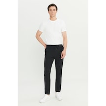 AC&Co / Altınyıldız Classics Erkek Sıyah Slim Fit Dar Kesim Gofre Desenli Beli Bağlamalı Yan Cepli Travel Casual Pantolon Siyah