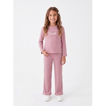 Onloox Kız Çocuk Gülkurusu Kız Çocuk Gülkurusu Kaşkorse Bisiklet Yaka Geniş Paça Regular Nakışlı Pantolonlu Takım 4-7 Yaş