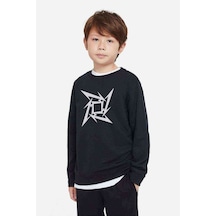 Tshirthane Metallica Logo Müzik Baskılı Unisex Çocuk Siyah Sweatshirt Siyah