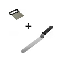 2li Set Hamur Şekillendirici Eğik Pasta Spatulası Ve Metal Hamur Kesici Kazıyıcı Spatula Sarı