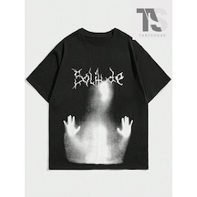Tarzsokak Grunge Punk Erkek Mektup Ve Şekil Grafikli Tişört Siyah