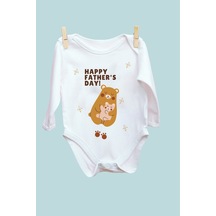 Babylimon Bear Happy Father Desenli Uzun Kol Body Beyaz - 101536828 Beyaz