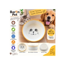 Pet Kedi Köpek Seramik Mama Ve Su Kabı 15 Cm 700 Ml Kaymaz Tabanlı Sevimli Desenli - Sarı