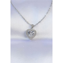 316l Çelik Zincir Gümüş Renk Zirkon Taşlı Charm Kalp Kolye Çok Renkli