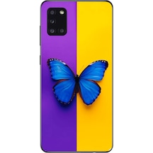 Samsung Galaxy A31 Uyumlu Mor Sarı Kelebek Baskılı Silikon Kılıf Renkli