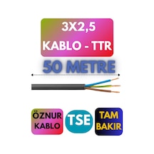 Öznur 3x2,5 Ttr Kablo Metre Seçenekli Siyah - 50 Metre