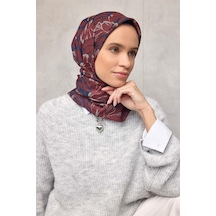 Silk Home Pamuk Polyester Eşarp Kiremit-bordo Taş Lacivert Siyah Botanik Desenli Soft Dokulu Tok Duruşlu 90x90 Çok Renkli