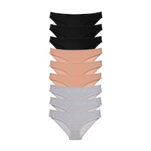 9 Adet Süper Eko Set Likralı Kadın Slip Külot Siyah Ten Gri Beden: Xl Standart