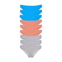 9 Adet Süper Eko Set Likralı Kadın Slip Külot Pudra Gri Mavi Beden: L Standart