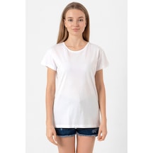Beyaz Kadın Basic Bisikletyaka Tshirt Beyaz