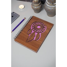 Rüya Kapanı Desenli Ahşap Defter - Resim Defteri - Günlük - Çizgisiz Defter Ahşap Rengi Ceviz