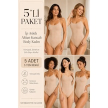 Loule Kadın 5'li %95 Pamuklu İnce Askılı Alttan Kancalı Body Ten