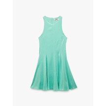 Koton Slim Fit Astarlı Kolsuz Pullu Payetli Halter Yaka Mini Elbise Yeşil 5sak80089fw Yeşil