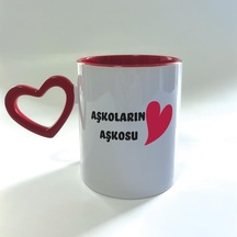 Mor Mürekkep Aşkoların Aşkosu Baskılı Kırmızı Boş Kalp Kulplu Mega Sevgililer Günü Kupası