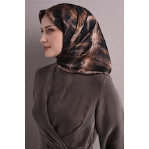 Armine Sura Saf İpek Eşarp 9602 03 Siyah Vizon Soyut Desen