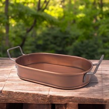 32cm Bakır Kaplama Lüks Galvaniz Metal Boyalı Oval Tepsi Zarafet Ve Dayanıklılığı Buluşturuyor