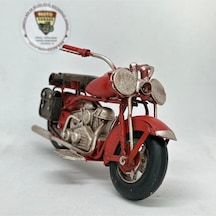 El Yapımı Kırmızı Yan Çantalı Cruiser Metal Motosiklet Biblosu Retro Figür & Dekoratif Obje