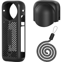 Yaozixa Insta360 X4 İçin Siyah Silikon Kamera Korumalı Kılıf + Lens Kapağı + Bileklik Kayışı Seti Ad05-a1