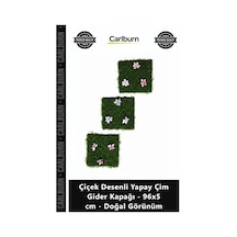 Özel Üretim Dekoratif Süzgeç Gizleme Çiçek Desenli Yapay Çim Gider Kapağı 96x5 Cm Doğal Görünüm