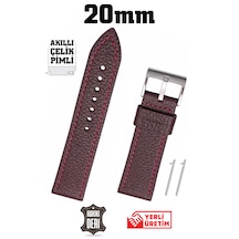 20mm Bordo Spor Hakiki Deri Saat Kordonu Kayış Akıllı Pimli