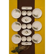 Heda Porselen Zeytin Dalı 16 Parça 6 Kişilik Kahvaltı Takımı Kırık Beyaz