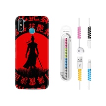Infinix Smart 4 Kılıf Kablo Koruyuculu Samurai Red 1803 Siyah