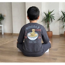 Noodle Sırt Baskı Detaylı Antrasit Erkek Çocuk Sweatshirt Ve Eşofman 3 İplik Alt Üst Takım Siyah