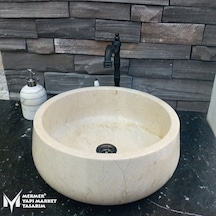 Bej Mermer Oval Silindir Lavabo