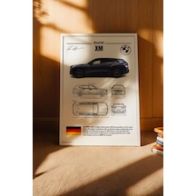 Bmw Xm Tablo - Teknik Özellikli Hibrit Süper Suv Poster - Çerçeveli Duvar Dekoru - Araba Blueprint Beyaz