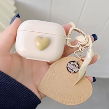 Airpods Pro İçin Kılıf Süslü Kalp Desenli Bej Airpods Pro İle Uyumlu Kılıf - Bej