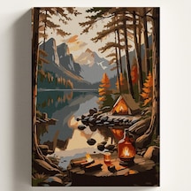 Sayılarla Boyama Tuval Hobi Seti Çadır Kamp Temalı Fırça Ve Boya Dahil Set Çıtalı 40x50 Cm Ke