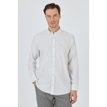 İmza Uzun Kol Çizgili Desen Bez Ayağı Düğmeli Yaka Cepsiz Pamuklu Classic Comfort Fit Gömlek 1004250198 Beyaz