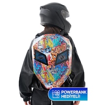 Zampago Led Göz Maskeli Grafiti Akıllı Sırt Çantası Usb Şarj Girişli, Sert Kasa Çok Renkli