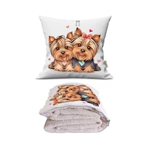 Sevimli Terrierler Baskılı Dekoratif Yastık Kırlent Opsiyonel Battaniye 2 İn 1 Çok Renkli